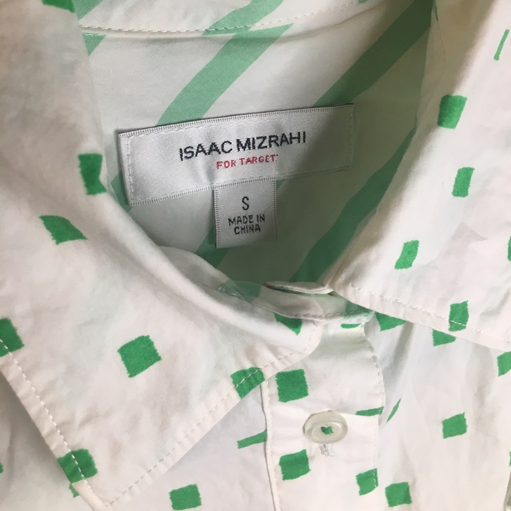 Isaac Mizrahi for Target | Women’s White with Green Squares Button Down Top - Picture 2 of 10